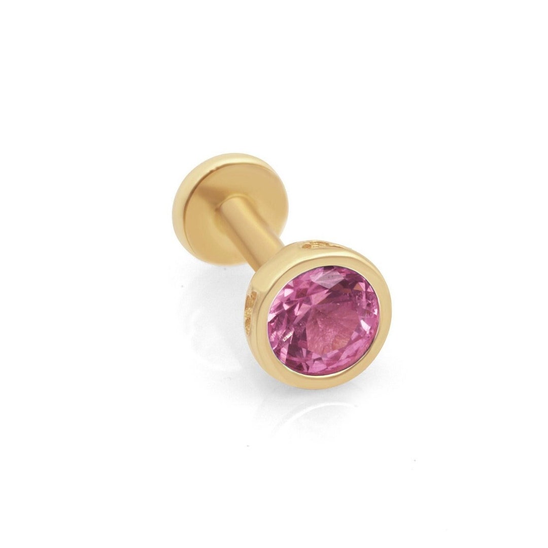 Pink Tourmaline Cartilage Stud Earrings, 14k Solid Gold Earrings