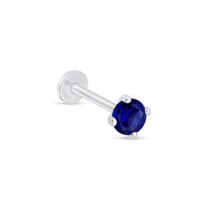 Blue Sapphire Stud, 14k White Gold Stud, Gold Tragus Earring, Helix Piercing Jewelry, 18G Flat Back, Threaded Earring, Unisex Nose Piercing