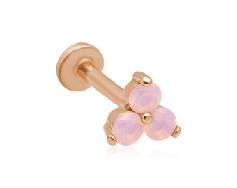 Opal Gemstone Stud Earring 14k Rose Gold Cartilage Earring Helix Piercing Tragus Earring Conch Stud Flat Back Earring Gift for Her & Him