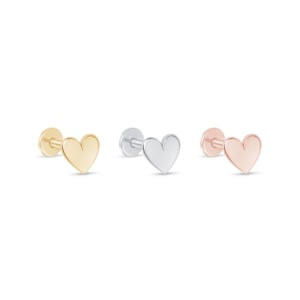 Real Gold Tiny Heart, 14K Cartilage Stud Earring, Solid Gold Helix Earring for Piercing, Cute Earring for Men, Girlfriend Boyfriend Gifts