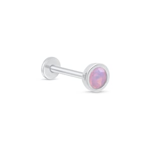 White Opal Earring, Bezel Pink Opal Stud, Earring For Cartilage, Gold Helix Piercing Stud, Hypoallergenic Flat Back, October Stone Jewelry