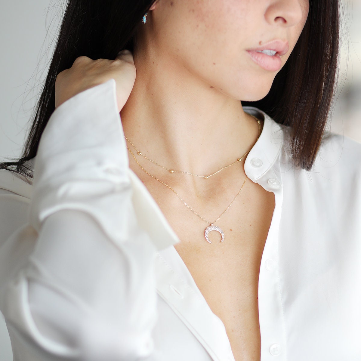 14k gold sale bead station necklace