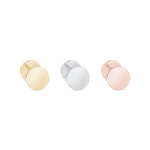 Pendientes de Disco Plano en Oro Amarillo Sólido, arete de disco redondo para lóbulos, joyería de oro sólido de 14k para mujeres y hombres.