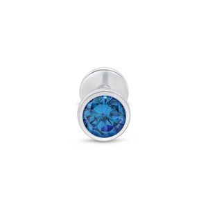 London Blue Topaz Cartilage Stud Earring, 14K Solid Gold Bezel Earring for Helix, Tragus, or Lobe Piercing, Hypoallergenic Threaded Stud