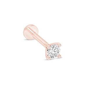 Natural Diamond Diamond Earring Flat Back, Rose Gold 14K Tragus, Helix Earring Diamond Screwback, Single Diamond Earring, Gifts for Wife