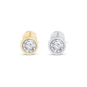 Flat Back Earring Stud in 14K Solid Gold, Bezel CZ Cartilage Stud for Helix and Tragus Piercings, Hypoallergenic Gold For Sensitive Skin