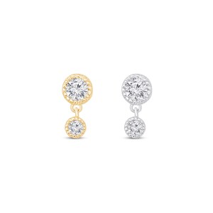Natural Diamond Flat Back Earring, 14K Gold Earring, Jewelry for Lobe Piercing, Tragus Earring, 18G Threaded Earring, Gold Dangle Earring