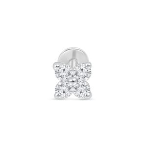 Joyeria de diamante genuino elaborado en oro blanco de 14K, pendiente floral para cartílago, joyería para piercing nuevo, hipoalergenico.