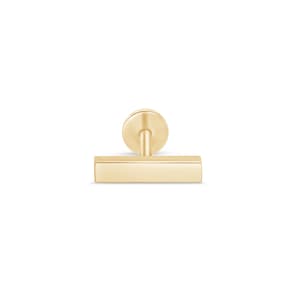 Solid 14k Gold Bar Flat Back Stud, Slim Bar Tragus Piercing Jewelry, Upper Ear Piercing Gold Stud, 18G Threaded Jwelery for Mother's Day
