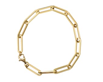 14k Yellow Gold Paperclip Bracelet Rectangle Link Chain Bracelet Chunky Paperclip Bracelet Dainty Gold Bracelet Gift