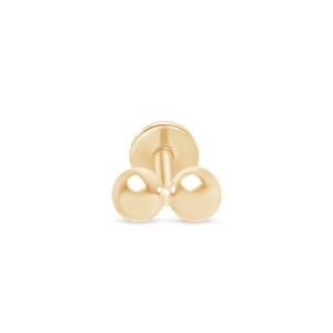 Pendiente en Oro Sólido de 14K, Para perforaciones de Cartilago, Helix y Tragus, Pendiente de Respaldo Plano Internamente Rosqueado