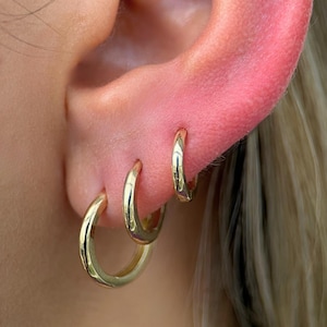 Kleine 14K gouden Huggie Hoop Earring | 5 mm 7 mm 9 mm 11 mm Maten | Kleine hoepel voor helix, tragus of kwab | Hypoallergene oorbellen voor hem en haar