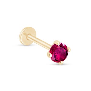 Pendientes de color rubí con respaldo plano elaborados en oro de 14k, pendientes de tragus, cartílago, stud para la nariz, joyeria fina.