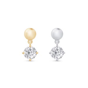 Natural Diamond Dangle Drop Cartilage Stud Earring, 14k Solid Gold, Tragus Conch Lobe Piercing, Threaded 18G Flat Back, Wedding Gift for Her
