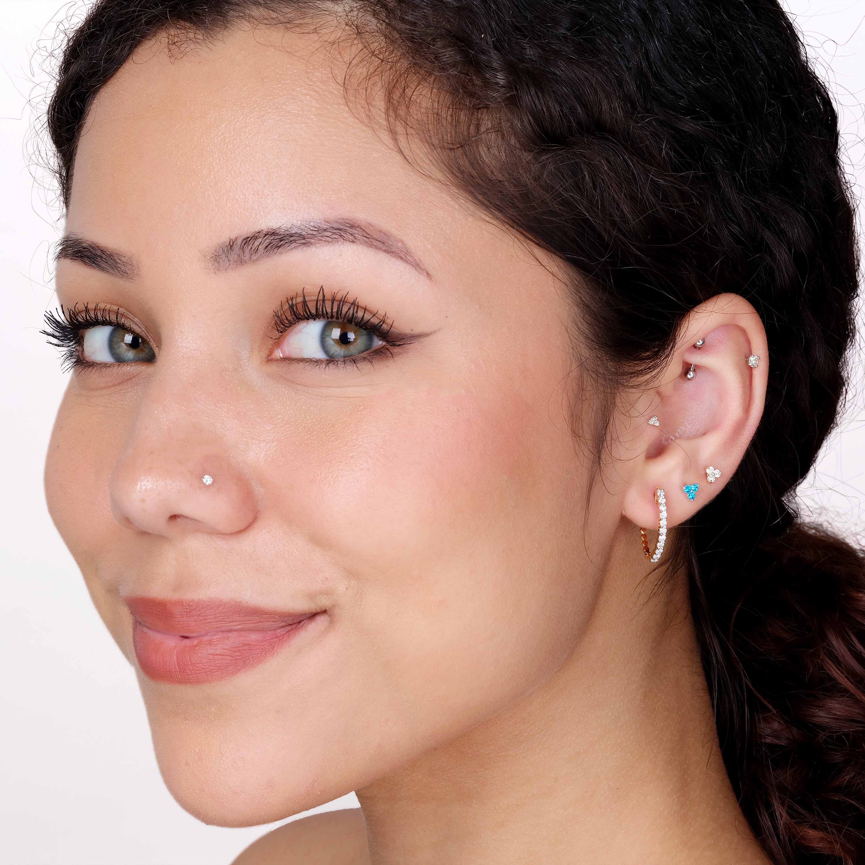 Genuine Diamond Triangle Cartilage Stud Earrings 14K Solid Etsy