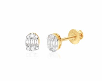 Oval Mixed Diamond Screw Back Earrings