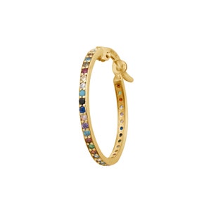 Solid 14K Gold Dangling Sapphire Hoop, Tiny Rainbow Huggie Earring, Minimalist Gift Jewelry for Her, Fine Jewelry Gifts, Dangling Style