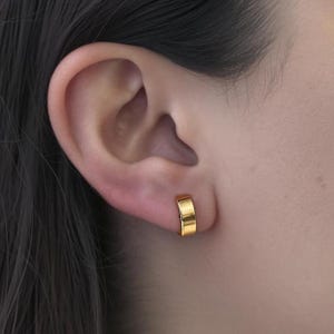 Wide Solid 14k Gold Ear Cuff, Minimalist Threaded Ball Back, Hoop for Lobe Piercing, Birthday Gift for Him or Her