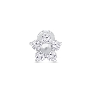 Diamond Flower Piercing Stud, Screw Back Earring Flower, Second Lobe Earring Flat Back, Flat Back Cartilage Earring 14k Gold, Gifts for Mom