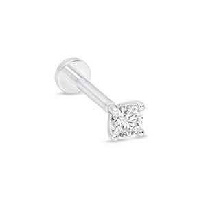 2.5mm Diamond Cartilage Stud, 14K White Gold Flat Back Earring for Tragus, Helix & Daith, Unisex Solitaire Piercing Jewelry, Gift For Her