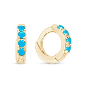 Tiny 14K Gold Cartilage Hoop with Turquoise Stones, Delicate Gold Helix Piercing, Blue Gemstone Hoop For Him, Father's Day Gift For Dad