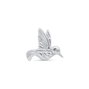 Solid 14K White Gold Hummingbird Flat Back Cartilage Earring, Ear Piercing Stud Jewelry, Perfect Mother’s Day Gift for Grandma or New Mom
