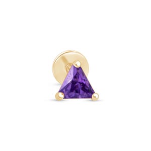 Amethyst Trillion Cut Stud Earring (14K Gold Flat Back) - Purple Earring For Mother's Day - Gold Labret Piercing Jewelry - Gift For Her Mom