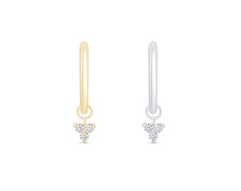 Gold Trinity Charm Hoop Earring: Dainty Huggies for Helix or Conch, Birthday Gift