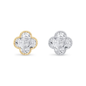 Vintage Gold Flat Back Clover Stud Earring, Floral Wedding Earring for Women, 14k Solid Gold Stud for Helix and Other Cartilage Piercings