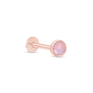 Milgrain Bezel Opal Cartilage Stud Earring in 14K Solid Gold Helix Piercing Hypoallergenic Flat Back Gemstone Jewelry for Sensitive Ears