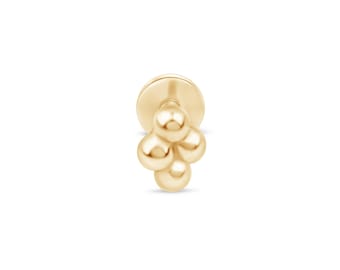 Ball Cluster Cartilage Stud in Solid 14k Gold, Flat Back Earring, Real Gold Threaded 18G Piercing, Dainty Jewelry, Gift for Boyfriend