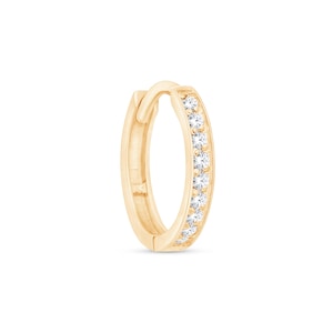 Echt gouden CZ Huggie Earring, massieve 14K oorbel, helixpiercing massief goud, 14K CZ kraakbeenring, hypoallergeen, kleine hoepeloorbellen