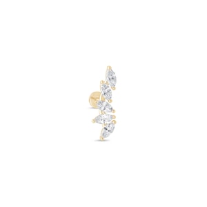 Marquise Ear Climber in 14K Solid Gold CZ Angel Wing Crawler Earring 18G Flat Back Stud Earring Cartilage Ear Piercing Jewelry Gift Idea