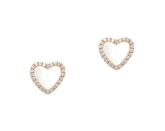 Mother of Pearl Heart with Diamond Halo Earrings