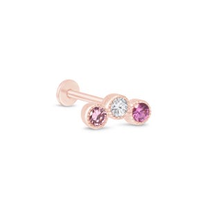 Rose Gold Triple Stone Ear Climber | 18G Flatback Helix Crawler Earring | Mother's Day Gift | Personalized Jewelry For Mom or Grandma