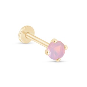 14k Gold Opal Flatback Earrings, 18G Internally Threaded, Helix Cartilage Piercing Jewelry, Hypoallergenic Minimalist Stud Earring for Women