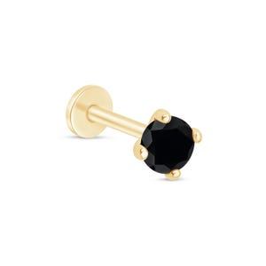Black Diamond Flat Back Nose Stud, Jewelry For Tragus and Helix Piercing, Solid Gold Stud Earring For Nose, Diamond Gift For Personalized