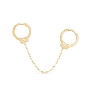 14K Gold Huggie Hoop with Chain | Ear Cuff Earring for Dad or Grandma | Dainty Gift Jewelry