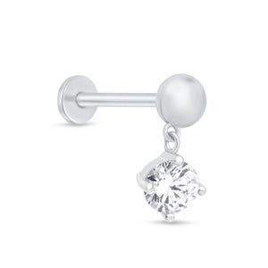 Pendiente de diamante en oro de 14k, pendiente colgante para perforación del lóbulo, con base plana roscada de 18G, pendiente hipoalergénico
