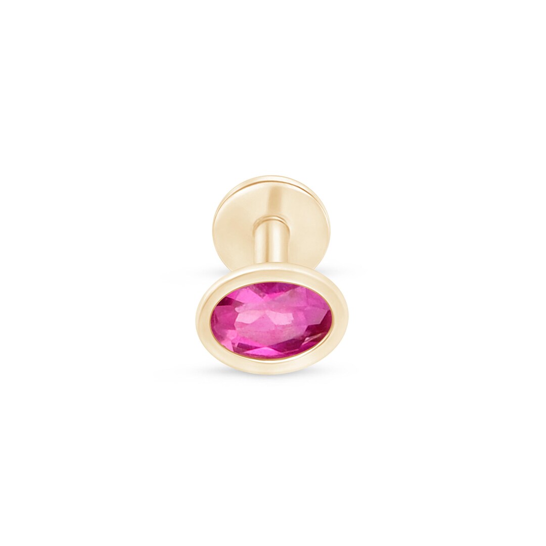 Oval Cut Red Ruby Stud Earring in 14k Solid Gold, Flat Back Cartilage ...