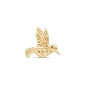 Hummingbird Earring, 14K Gold Flat Back, Helix Earring Gold, Tragus Piercing Stud, Solid Gold Girls Stud, Bird-Themed Jewelry Mother's Day