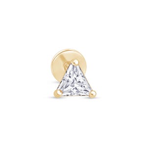 Arete de Cartílago Triangular en Oro Sólido de 14K, Hipoalergénico, Piercing de Base Plana con Rosca Interna, Joyeria fina & Minimalista.