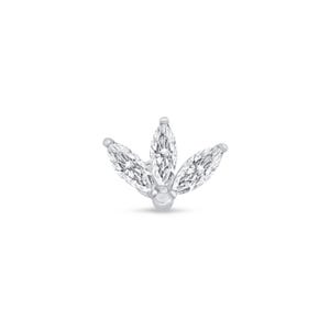Aretes de Cartílago en Forma de Loto Marquise de Oro Blanco Sólido de 14K, Perforación de Tragus y Helix, Joyería fina con Respaldo Plano.