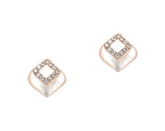 Mother of Pearl and Diamond Cutout Earrings