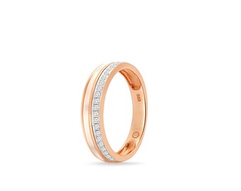 Mother of Pearl 14k Rose Gold Diamond Eternity Band Ring  Stone Engagement Ring And Wedding Band  Unisex Diamond Proposal Band Ring Gifts