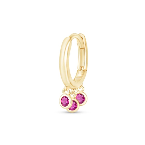 Boucles d'oreilles créoles rubis en or 14 carats, bijoux piercing cartilage breloque lunette, cadeau minimaliste pour elle