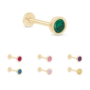 Pendiente de Topacio Azul Londres, Joyería Hipoalergénica para Piercing de Cartílago, de Base Plana, Internamente enroscado, minimalista.