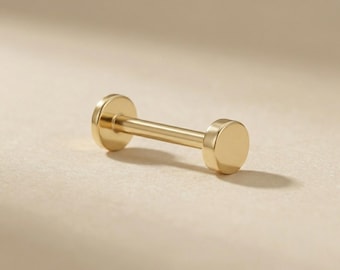 Gold flache Rückseite runde Scheibe Ohrstecker, massiver Gold Ohrring für Lobe, Helix, Tragus und Knorpel Piercing, massiver Gold Schmuck, Geschenk für Sie & Ihn