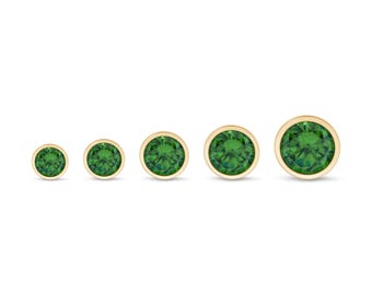 Emerald Bezel Flat Back Stud Earring in 14K Gold, Helix Tragus Cartilage Lobe Piercing Jewelry, Hypoallergenic Minimal Gift for Him or Her