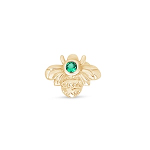 Bee Emerald Earring, Tragus Earring Stud, Hypoallergenic Jewelry, Womens Piercing, Emerald Helix Stud, Tragus Piercing, 14K Gold Bumblebee